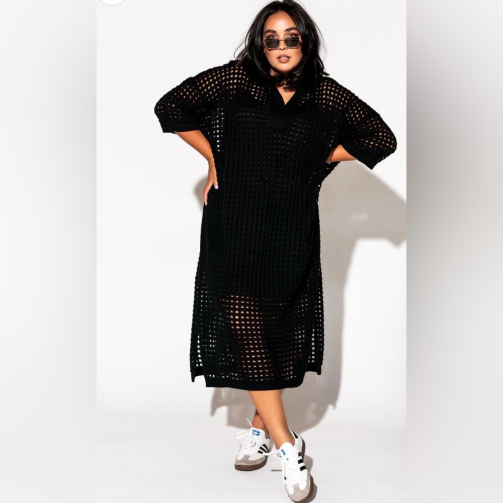NWOT Dressed in LALA Black Knit Midi Dress + Slip Size L/XL